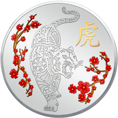 A picture of a 1 oz. TD Year of the Fearless Tiger Silver Round